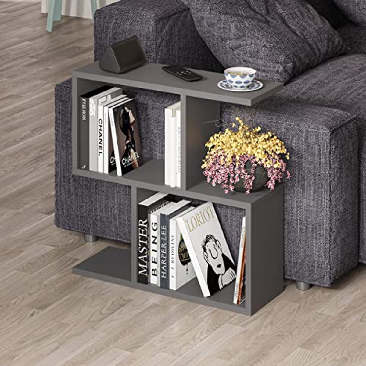 Multifunctionele C-vormige Opbergtabel | 2-laagse Tafel | 60x60x19,5 cm | Organiser met Planken | Voor Kantoor, Woonkamer of Slaapkamer