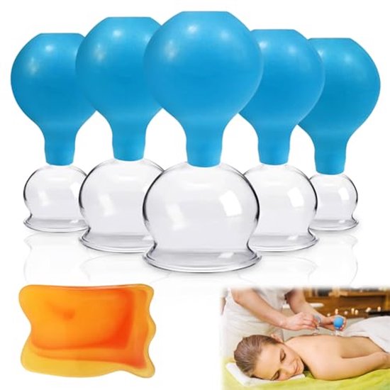 Cupping Glazen Set van 5 - Vacuüm Massage Set met Siliconen Schaakbord voor Gezicht en Lichaam