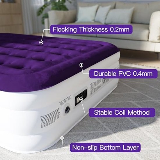 Opblaasbaar matras met elektrische pomp - zelfopblaasbaar bed voor camping en thuisgebruik (1 persoon, 41 cm) — afbeelding 3