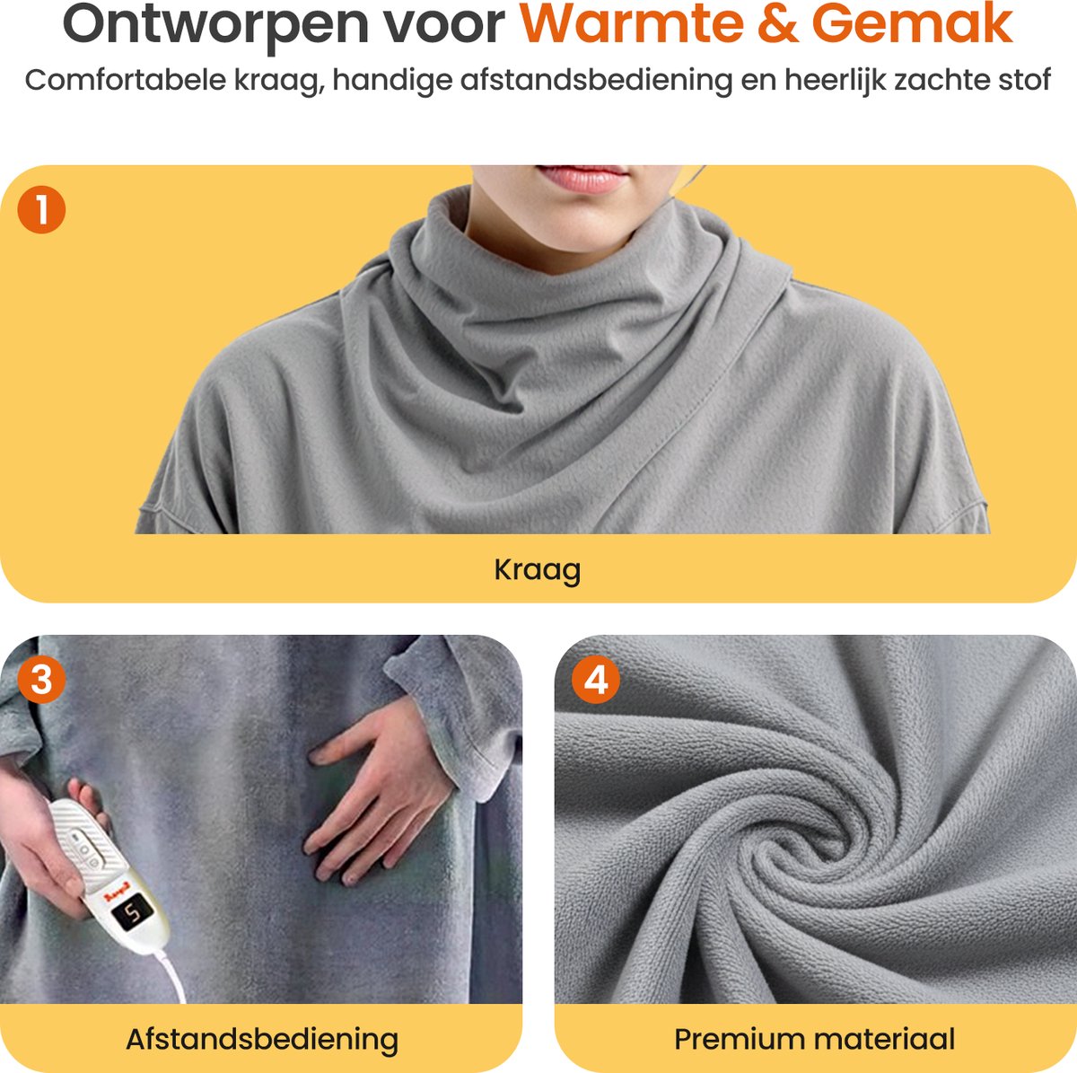 Goliving Elektrische Deken met Mouwen XXL - Fleece plaid met 9 Standen en Timer - Knuffeldeken Groot - Wasbaar Elektrische Deken - 195x125cm - Grijs – foto 6