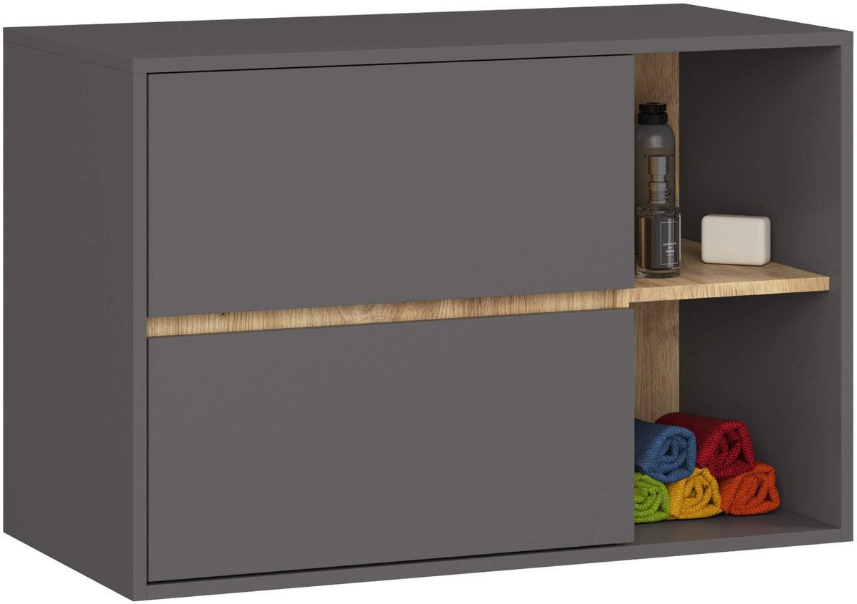 Hangende Wastafel Onderkast VAMI W90 / Wastafel Onderbouw Kast / Badkamer Kastje / Grafietgrijs - Artisan Eik / AKORD Furniture Factory / 90x60x45,5 cm