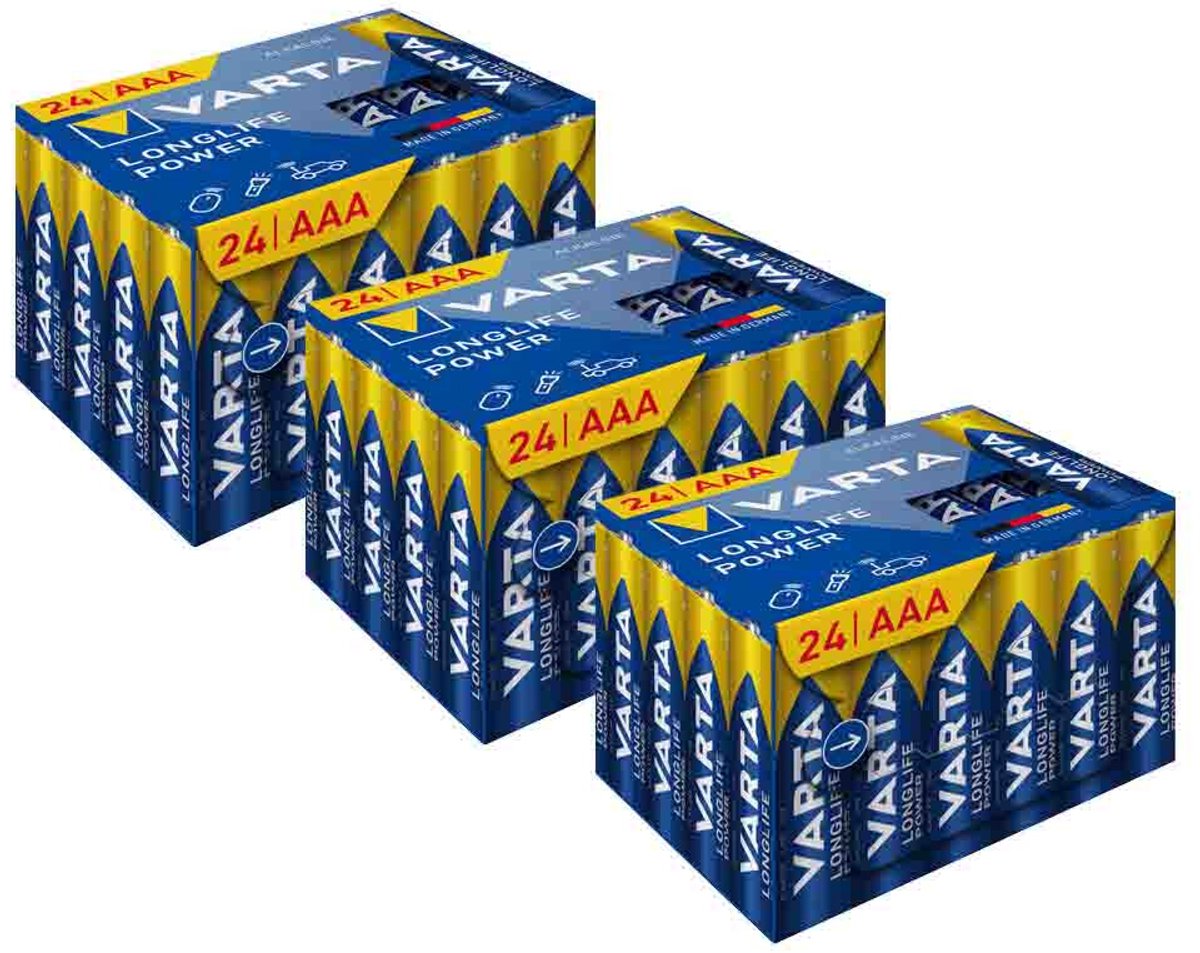 Varta Longlife Power AAA Cube Pack - 3 x 24 stuks - Voordeelverpakking
