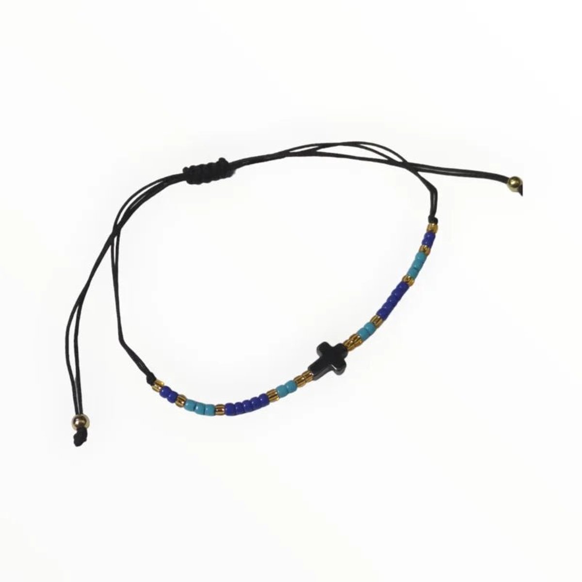 Aramat Jewels | Armbanden | Handgemaakte Verstelbare Hematiet Armband | Licht Blauw-Donker Blauw-Goud | |2mm | Metaal | Kinderen, Volwassenen | Verkleurd niet