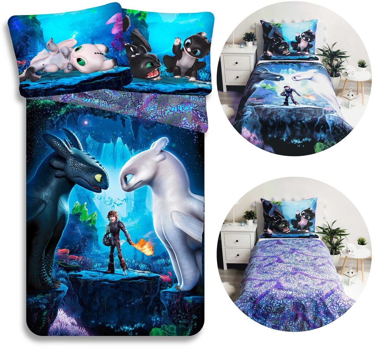 Hoe tem je een draak Tweezijdig katoenen kinderbeddengoed met ritssluiting, 140x200+70x90cm OEKO-TEX