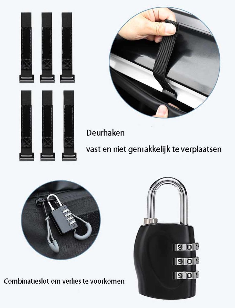 Dakkoffer set met cijferslot & tas & deurhaken- Inclusief antislipmat - 700liter (Maat L) -waterdichte-auto-daktas-flexibele-dakkoffer-zwart-oxford-1000D-pvc-binnenvoering-met-dakdrager-dakkoffer-opvouwbaar-147*110*43cm – foto 7