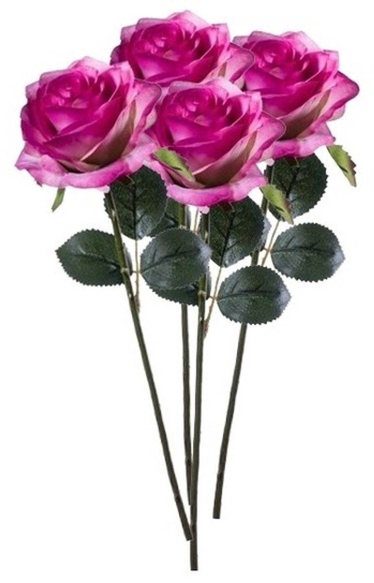 Bellatio Flowers & Plants Emerald Kunstbloemen roos - 4x - rozen - Simone - fuchsia - 45 cm - decoratie bloemen Paars