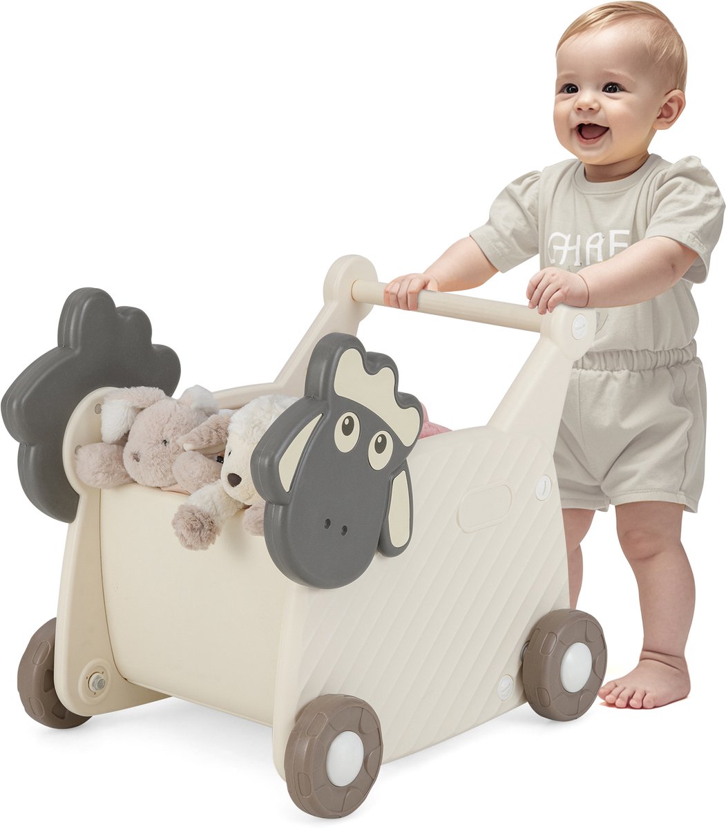 COSTWAY Montessori Loopwagen, Hout, Loophulp Om Te Duwen En Te Trekken Loopspeelgoed Met Wielen Loopwagen Voor Jongens En Meisjes Vanaf 1 Jaar 35 X 33 X 47 Cm Ruimteblauw 369101