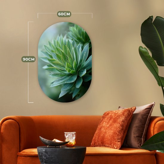Muurovaal 60x90 cm - Ovale wanddecoratie Blad - Plant - Groen - Textuur - Ovalen schilderij - Muurdecoratie woonkamer - Kamer decoratie - Schilderijen - Wandcirkel