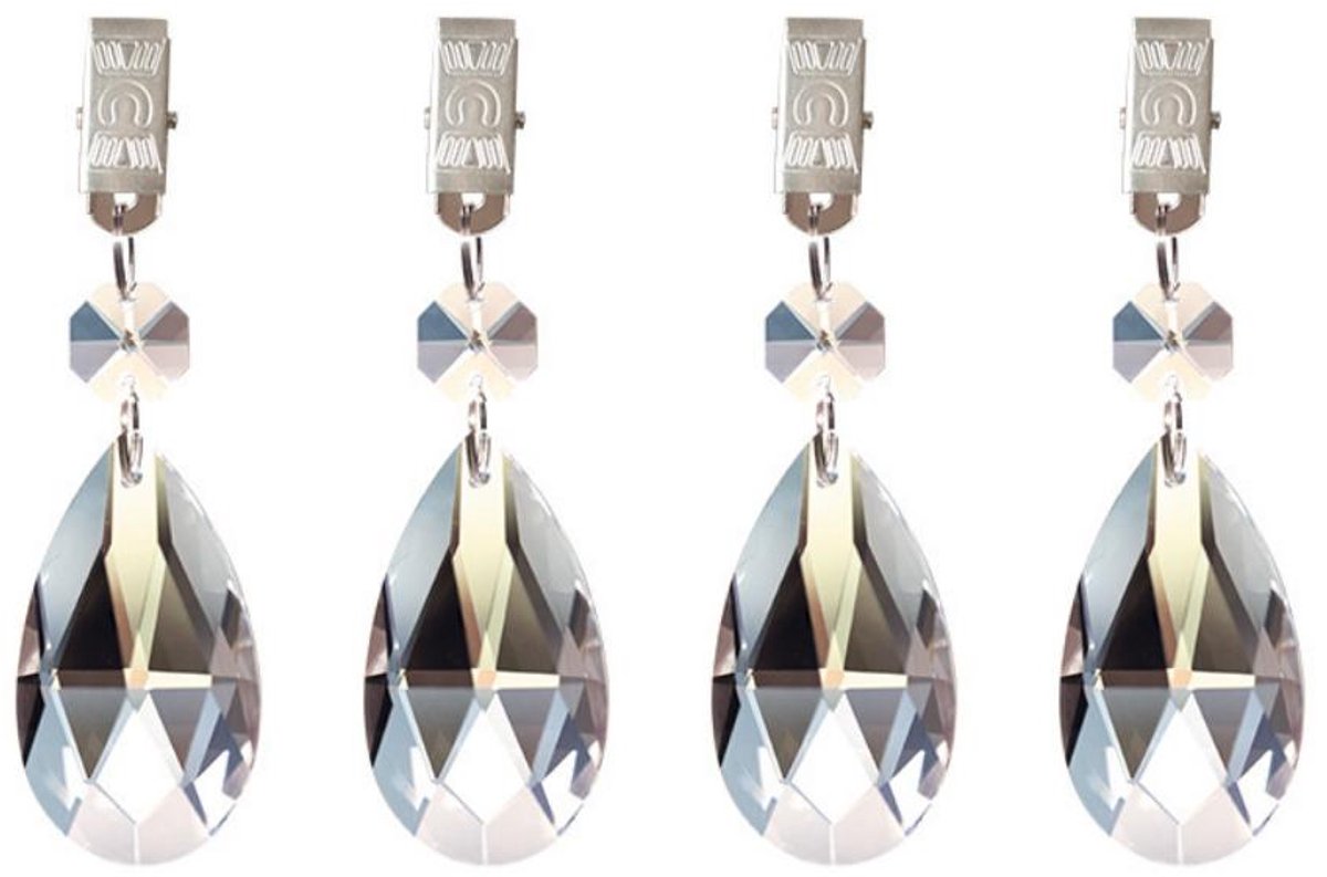 Set van 4 Kristalglas Tafelklemmen in Druppelvorm – Elegante Metalen Clips als Tafelkleedgewicht en Decoratieve Hangers voor Binnen & Buiten