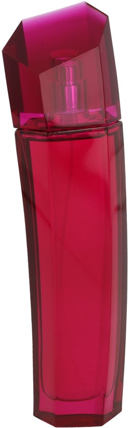 Glazen fles Escada Magnetism Eau de Parfum, roze vloeistof, met een paarse, facet geslepen dop.