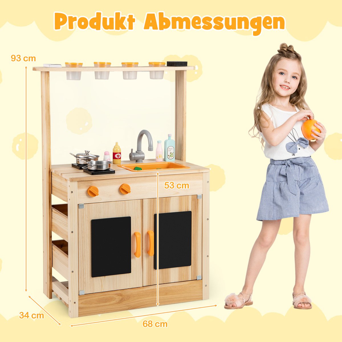 COSTWAY Modderkeuken voor kinderen, outdoor, kinderkeuken, hout met plantenpotten en kookaccessoires, speelkeuken met kraan, gootsteen en borden, outdoor keuken voor kinderen vanaf 3 jaar — afbeelding 2