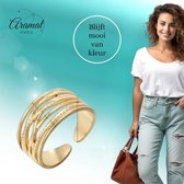 Aramat Jewels | Ringen | Stalen Verstelbare Open Ring - Lijnenspel - One Size | Goudkleur | |12mm | Staal | Volwassenen | Verkleurd niet
