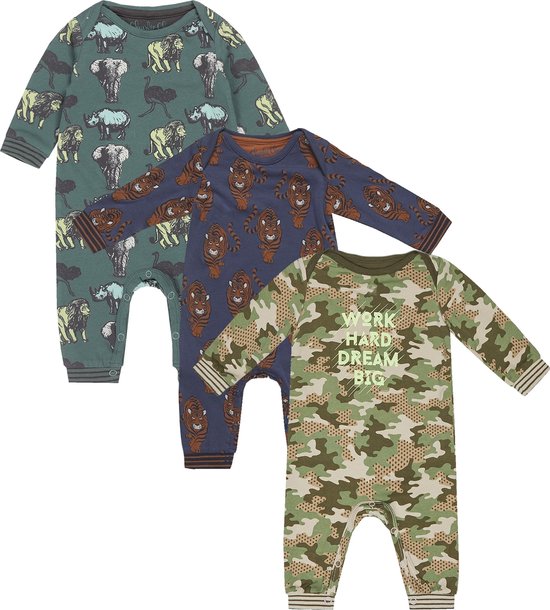 Charlie Choe - 3pack - Boxpakjes - slaappakjes - Groen met dieren - Blauw met tijgers - Groen Bruin Camo - Maat 56