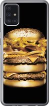 Geschikt voor Samsung Galaxy A52 5G hoesje - Gouden hamburger op een zwarte achtergrond. - Siliconen Telefoonhoesje