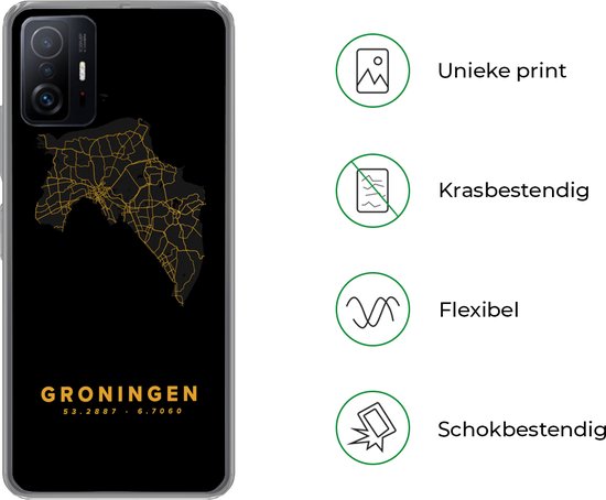 Coque Xiaomi 11T Pro - Groningue - Carte - Or - Siliconen