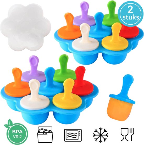 Babyvoeding bewaarbakjes - Bewaarbakjes babyvoeding - Ijsvormpjes siliconen - Vormpjes voor ijsjes - Babyvoedingsaccessoires - Multiset van 2 bakjes - 14 porties - Diepvries, magnetron & vaatwasser veilig - 100% BPA vrij van Jellyfish Concepts — afbeelding 2