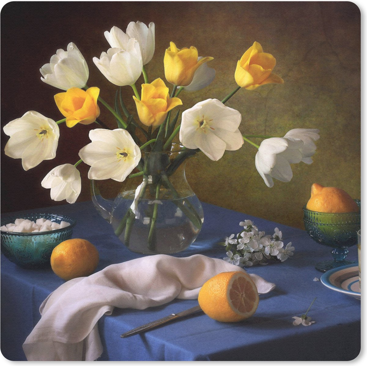 Muismat 20x20 cm - Mousepad Stilleven - Vaas - Fruit - Muismatten