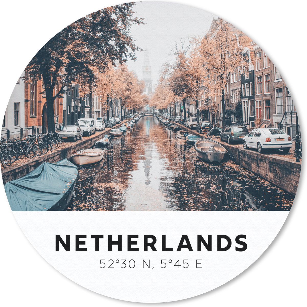 Muismat rond 30x30 cm - Mousepad Nederland - Kanalen - Boten - Ronde muismatten