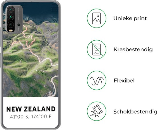 Coque de téléphone compatible avec Xiaomi et Redmi 9T - Nouvelle-Zélande - Water - Vert - Plage - Coque en Siliconen pour téléphone Coque de téléphone