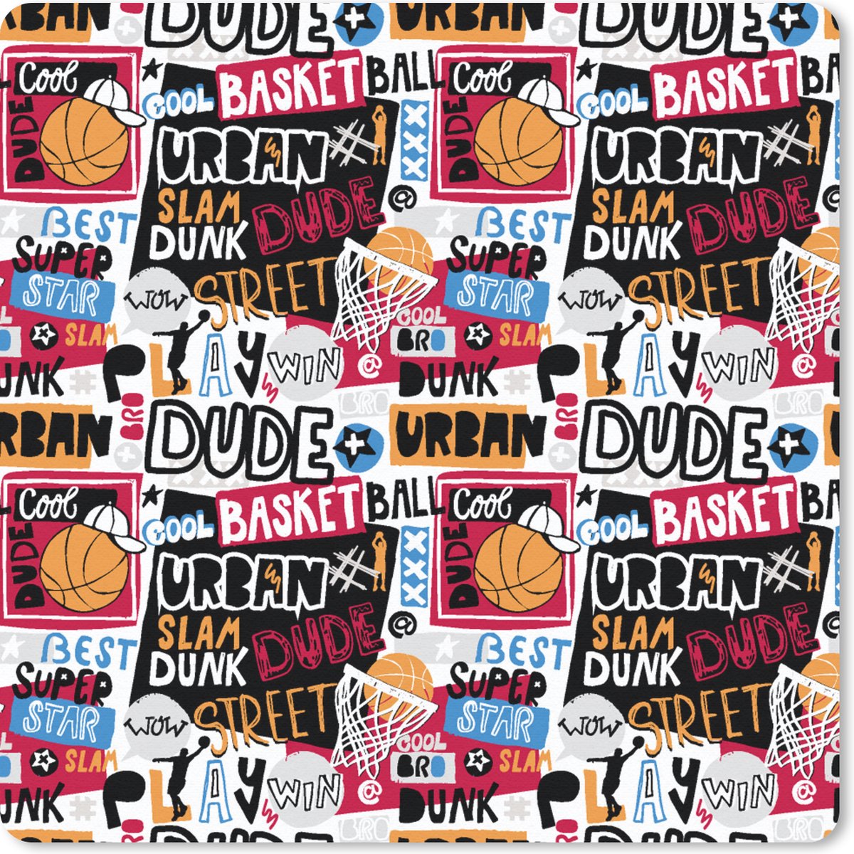 Muismat 20x20 cm - Mousepad Basketbal - Quotes - Patroon - Alfabet - Muismatten