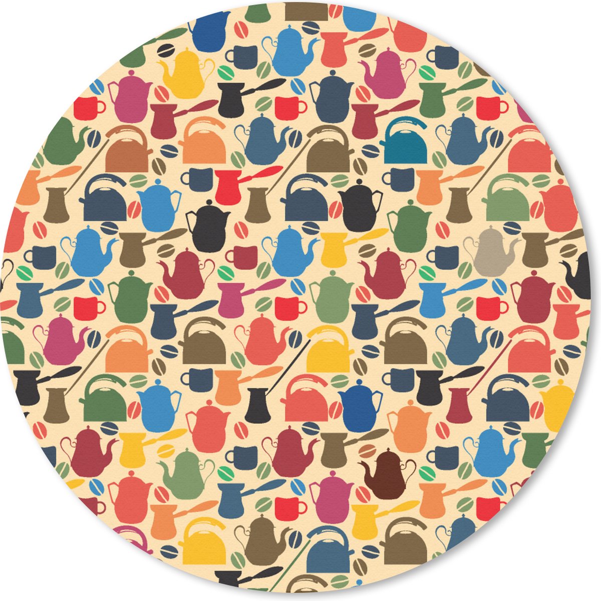 Muismat rond 20x20 cm - Mousepad Patronen - Koffie - Theepot - Retro - Ronde muismatten