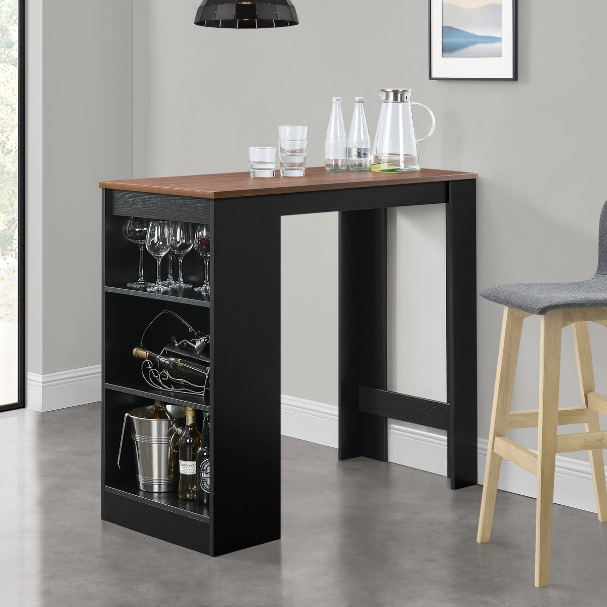 WOLTU BT26hei Bartafel Countertafel In Spaanplaten En Staal 120x40x105cmbistrotafel Lichteiken Met 3 Planken