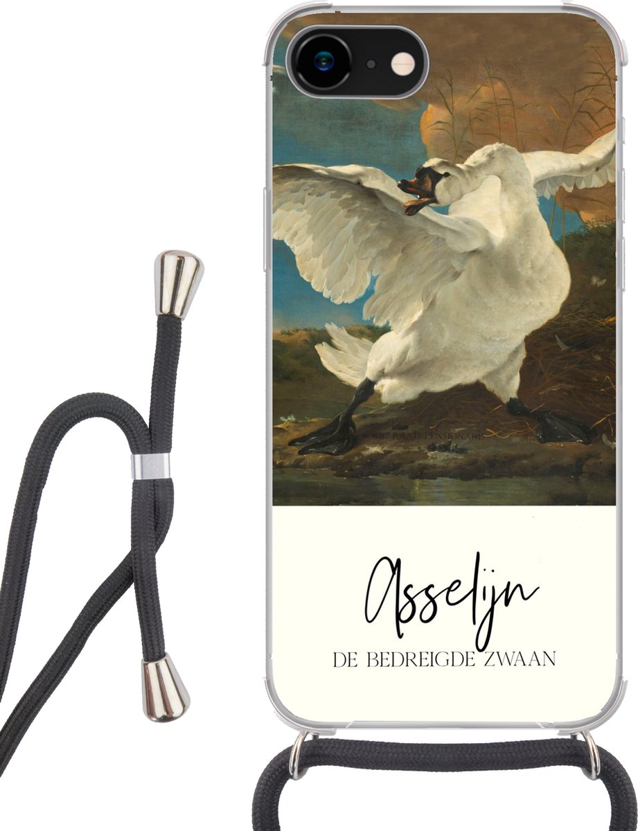 Telefoonhoesje Geschikt voor iPhone 7 - De bedreigde zwaan - Asselijn - Oude meesters - Siliconen - Crossbody - Backcover met Koord - Telefoonhoesje met koord - Hoesje met touw Telefoonhoesje