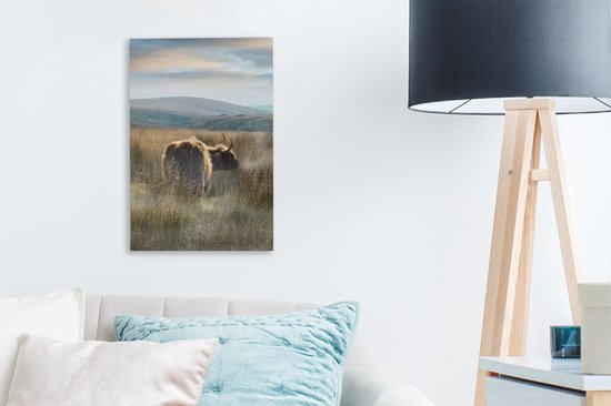 Peinture sur toile Highlanders écossais - Brouillard - Herbe - 20x30 cm - Décoration murale