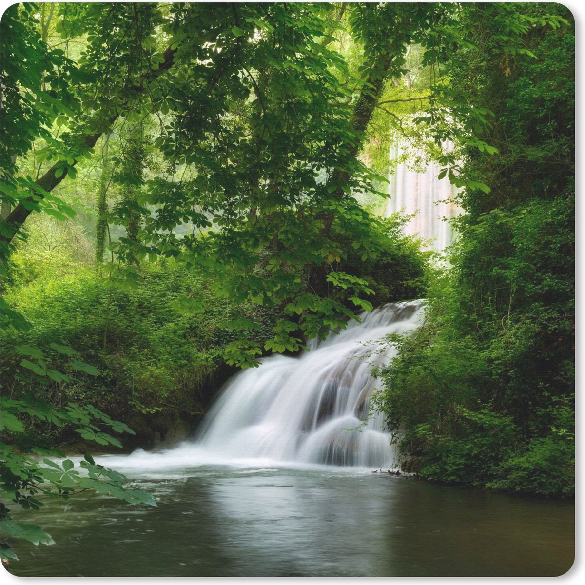 Muismat 20x20 cm - Mousepad Waterval - Natuur - Groen - Muismatten