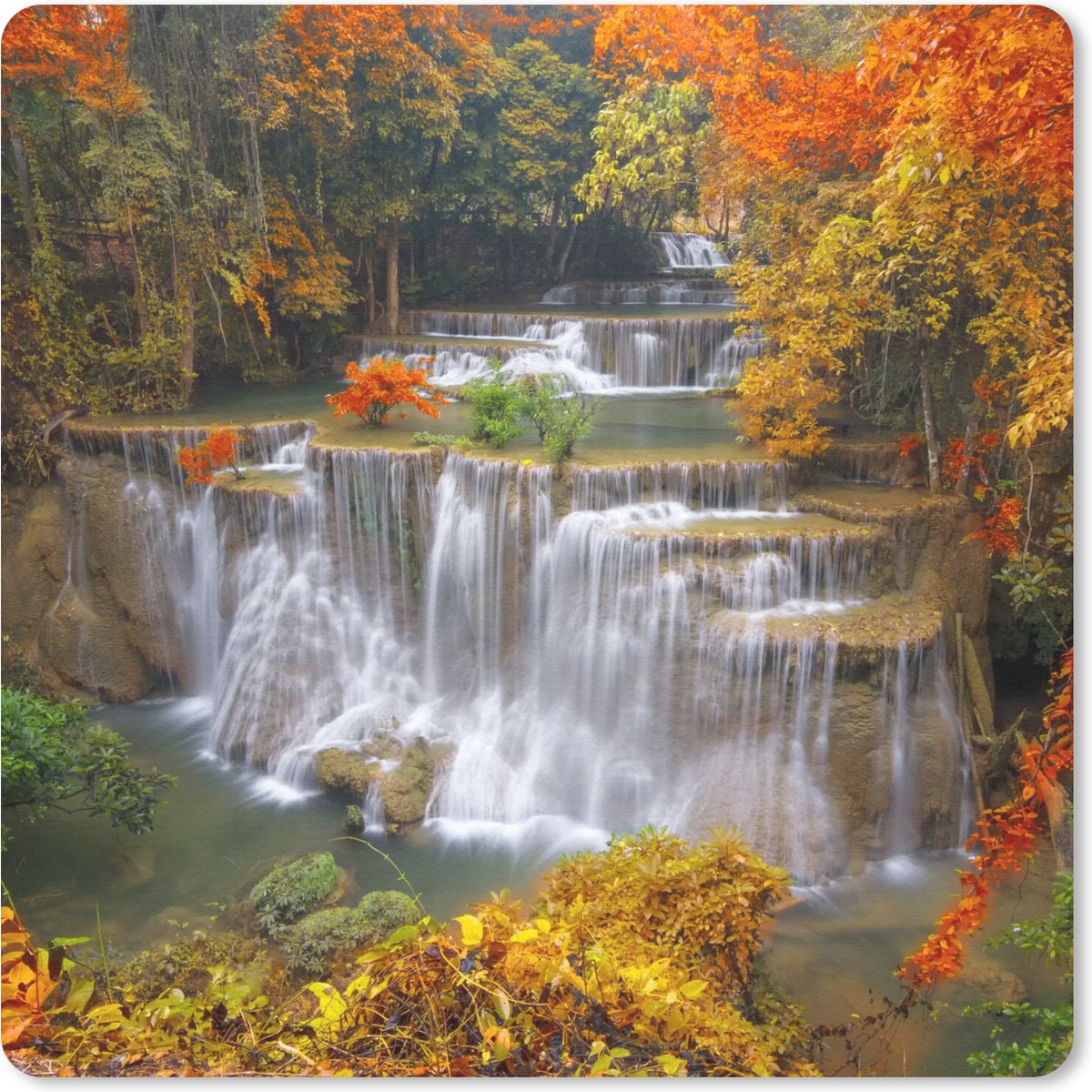 Muismat 20x20 cm - Mousepad Bomen - Waterval - Herfst - Muismatten