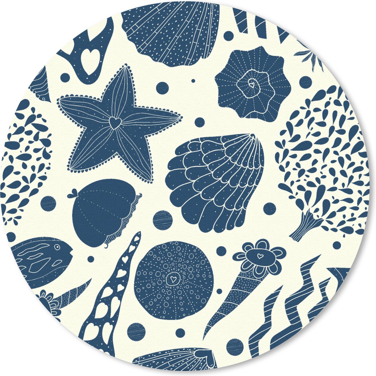Muismat rond 30x30 cm - Mousepad Schelpen - Strand - Blauw - Patroon - Ronde muismatten