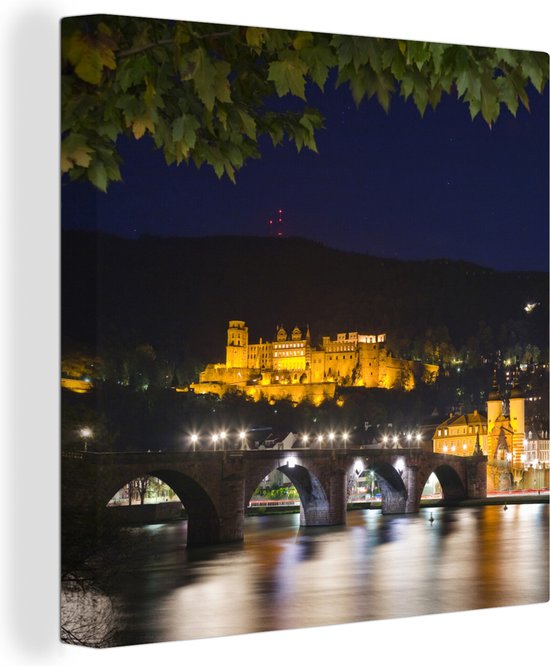 Tableau sur toile Palais d'Heidelberg la nuit - 90x90 cm - Décoration murale