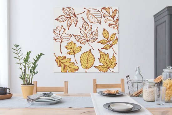 Tableaux sur Peintures Automne - Dessin - Feuilles - 90x90 cm - Décoration murale