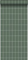 ESTAhome behangpapier kleine tegeltjes vergrijsd groen en wit - 139031 - 0,53 x 10,05 m