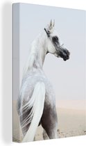 Canvas Schilderij Paard - Zand - Pastel - 20x30 cm - Wanddecoratie