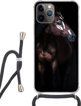 Hoesje met koord Geschikt voor iPhone 11 Pro Max - Paard - Vlekken - Licht - Siliconen - Crossbody - Backcover met Koord - Telefoonhoesje met koord - Hoesje met touw