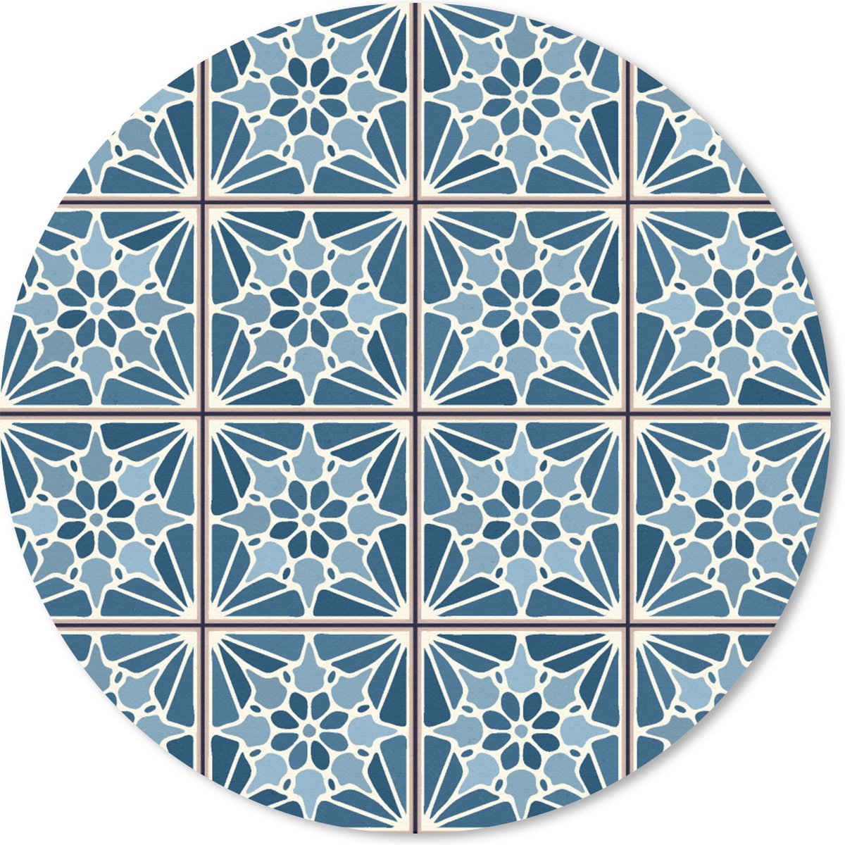 Muismat rond 20x20 cm - Mousepad Blauw - Patronen - Tegel - Ronde muismatten