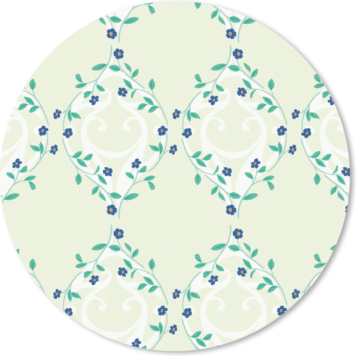 Muismat rond 20x20 cm - Mousepad Groen - Blauw - Bloem - Design - Ronde muismatten