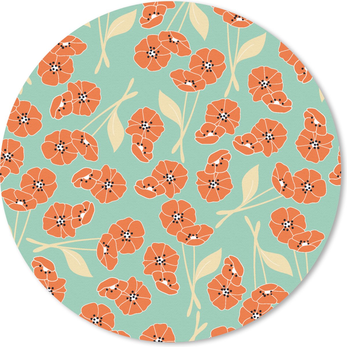 Muismat rond 40x40 cm - Mousepad Retro - Bloemen - Design - Oranje - Ronde muismatten