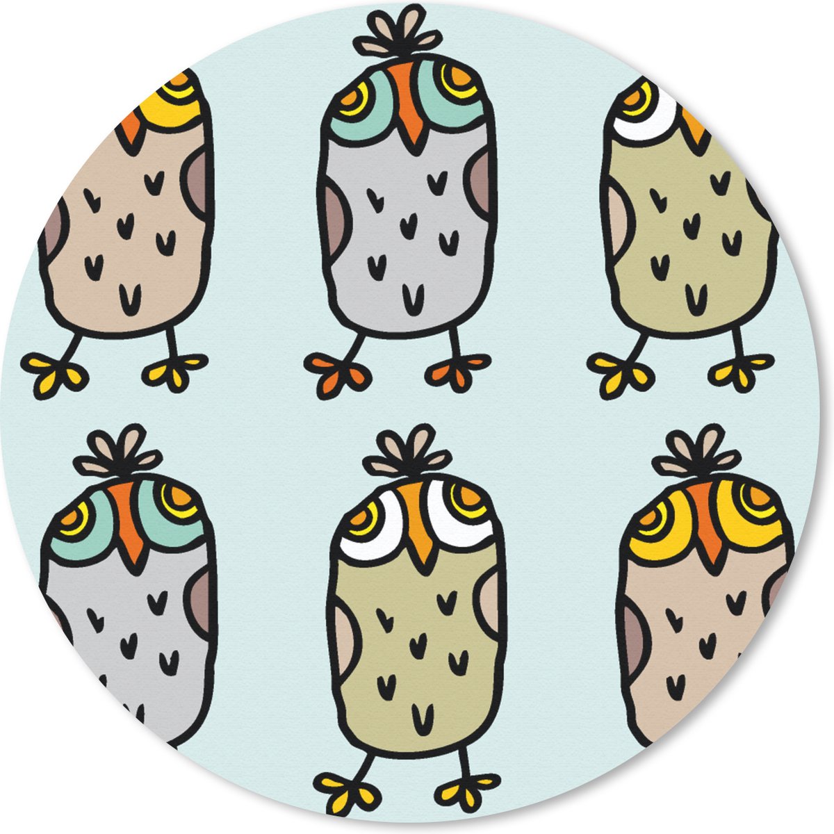 Muismat rond 40x40 cm - Mousepad Patronen - Uil - Blauw - Ronde muismatten