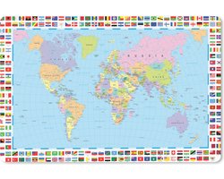 Bureau onderlegger 60x40 cm - Muismat Wereld - Kaart - Vlag - Kleuren - Bureaulegger xl - Desk mat beschermer - Computer muismatten