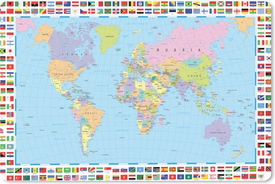 Sous-main 60x40 cm - Tapis de souris Monde - Carte - Drapeau - Couleurs - Sous-main XL - Protection sous-main - Tapis de souris Ordinateur
