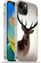 Geschikt voorApple Iphone 14 Plus - Soft case hoesje - Portret - Hert - Gewei - Siliconen Telefoonhoesje
