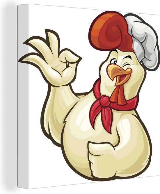 als resultaat Denemarken Dakraam Canvas Schilderij Een illustratie van een kip die kok is - 90x90 cm -  Wanddecoratie | bol.com