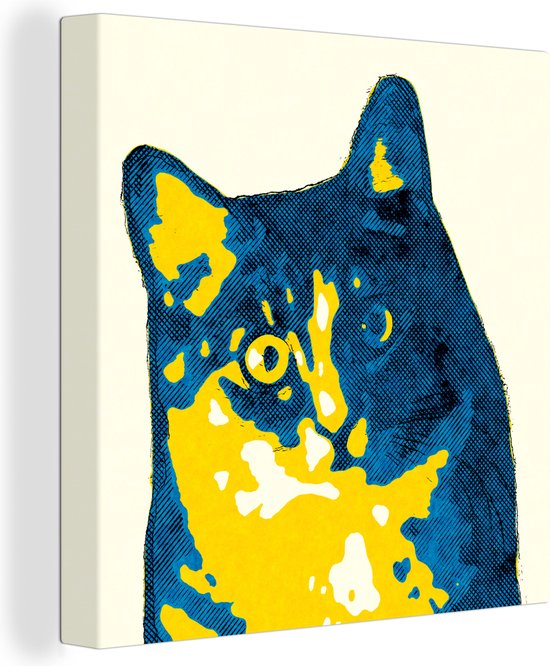 Canvas Schilderij Een portret van een kat in pop-art stijl - 90x90 cm - Wanddecoratie