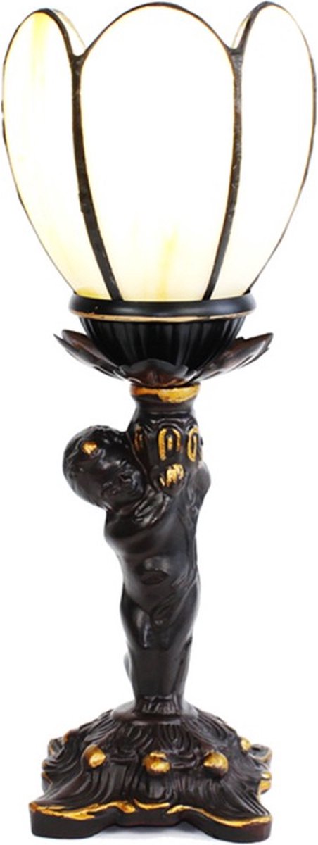 Tiffany Tafellamp 12x12x28 cm Beige Glas Kunststof Tiffany Bureaulamp