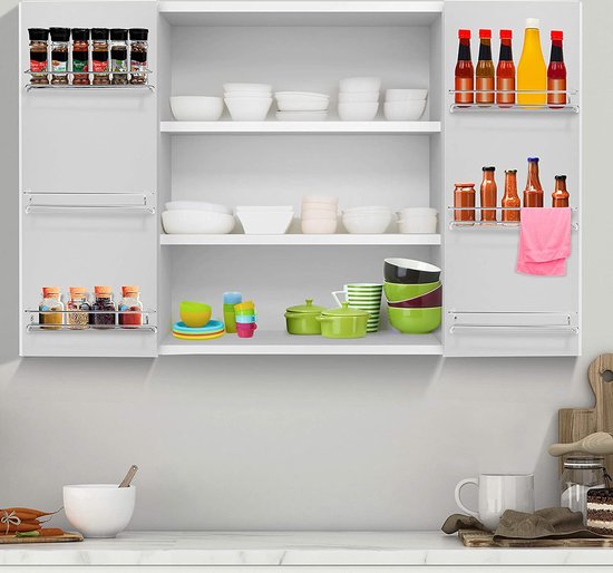 Belle Vous Chrome Muur Montage Specerijen Rek Organizers (x4) – Enkel ...