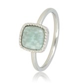 My Bendel - Zilverkleurige ring met vierkanten Amazonite edelsteen - Mooie ring met blauwgroene Amazonite edelsteen - Met luxe cadeauverpakking