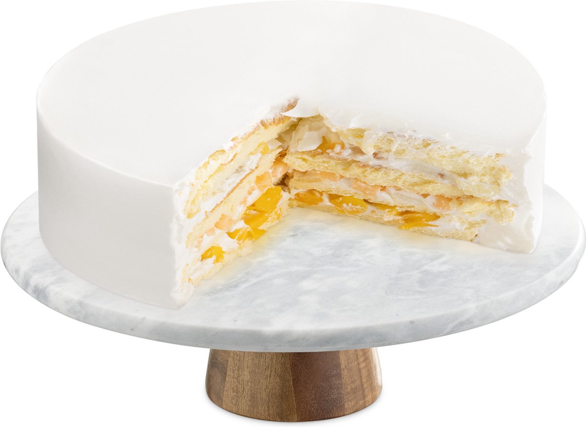 Navaris Draaibaar taartplateau van marmer - 30 cm doorsnee - Voor het presenteren en aansnijden van taarten - Met houten voet