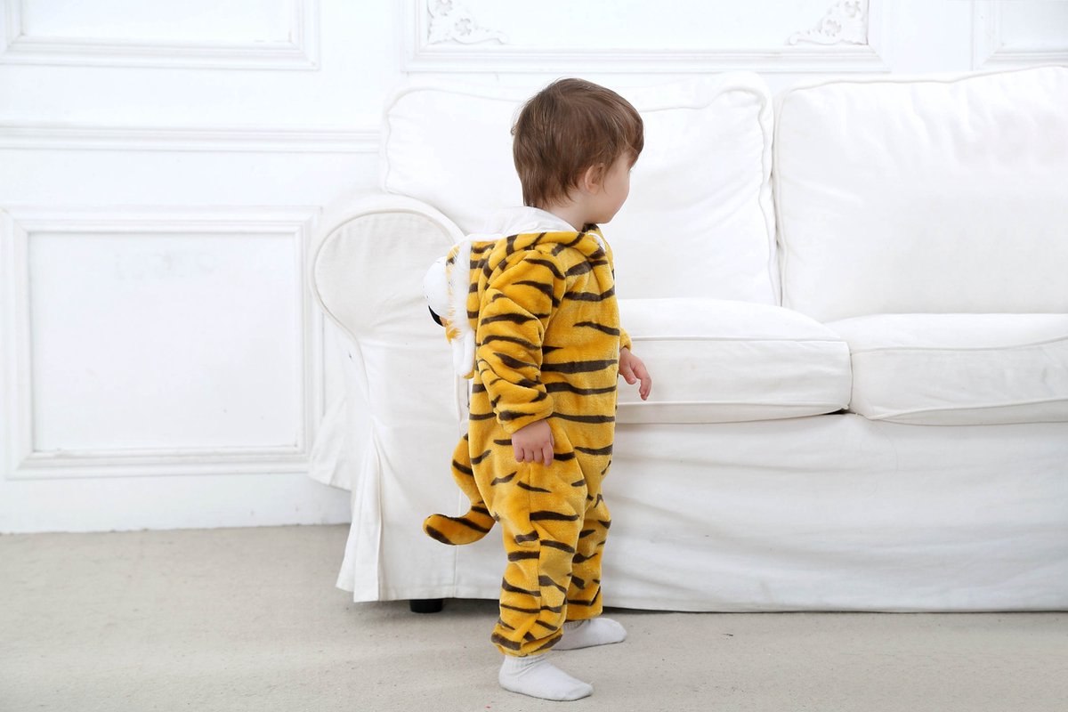 Budino® Baby Onesie - Baby Romper - Baby Pyjama - Baby Pakje - Baby Verkleedkleding - Carnavalskleding - Dier - Tijger - Bruin — afbeelding 4